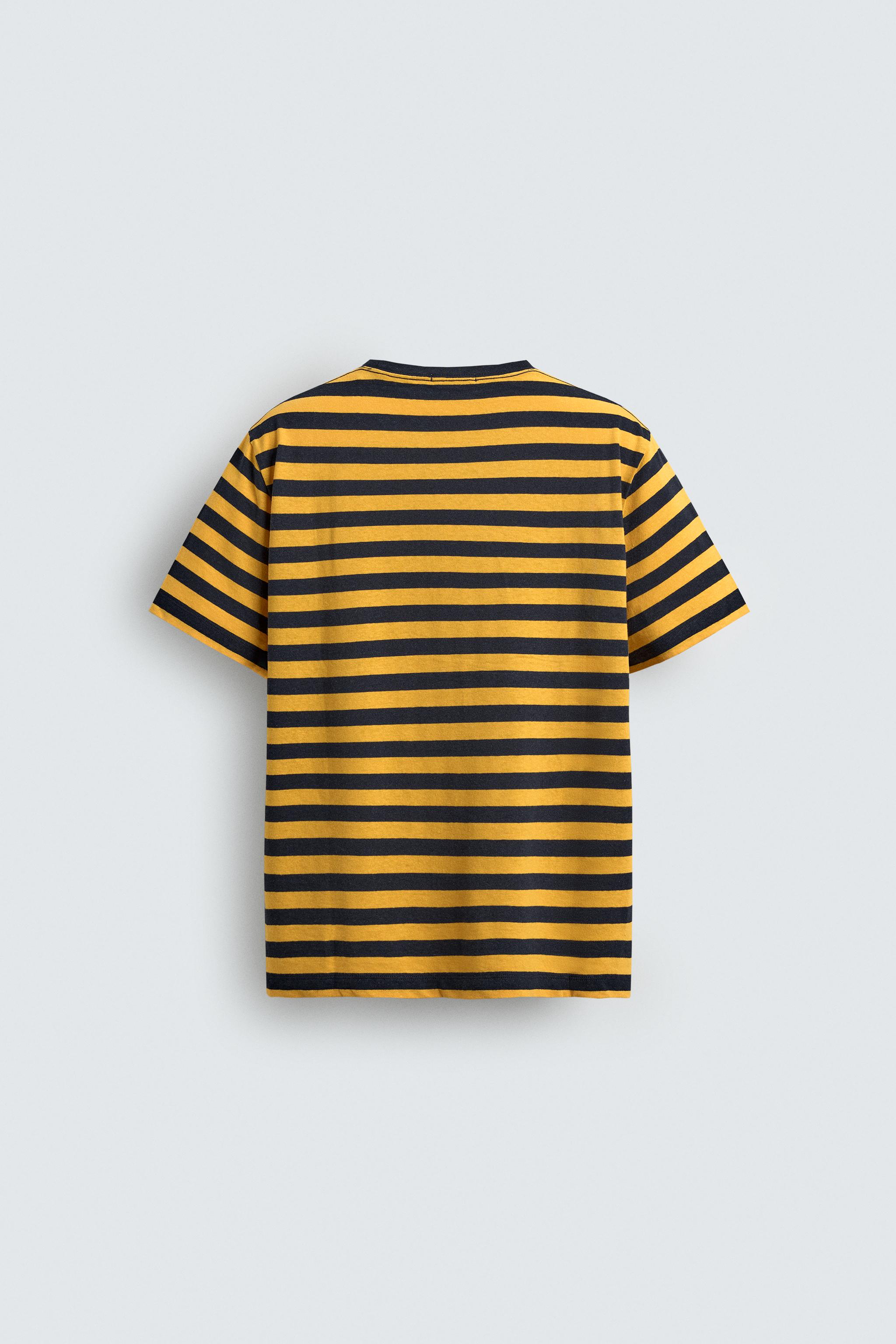 STRIPED LINEN COTTON BLEND T-SHIRT